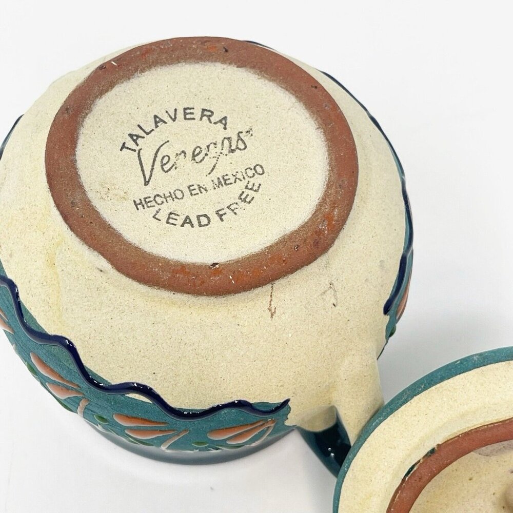 Talavera Signed Vergeas Hand Painted Art Pottery Covered Sugar Bowl Mexico - Picture 4 of 6